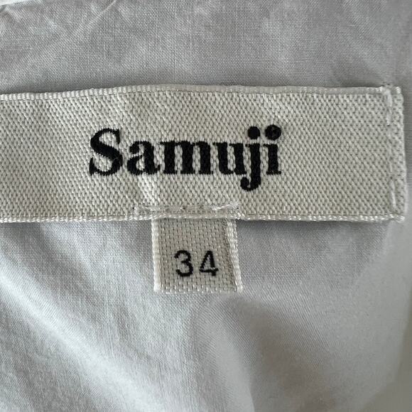 Samuji Sina White Button-Down Blouse Shirt Top Cotton 3/4 Sleeve Round Neck 34 - Picture 8 of 10
